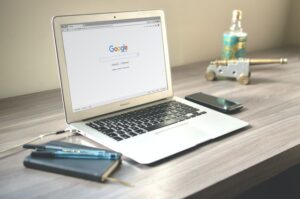 Photo of a laptop with Google on to search for online business ideas.